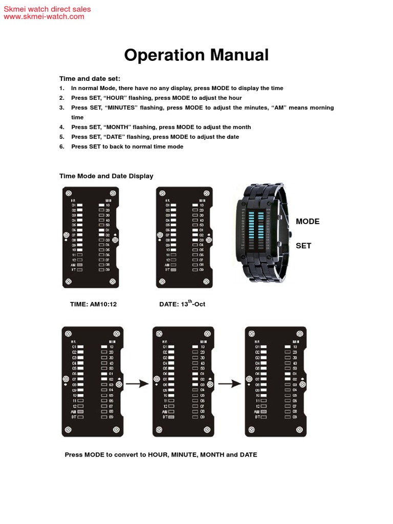 Skmei Watch Time and Date Setup Guide | PDF