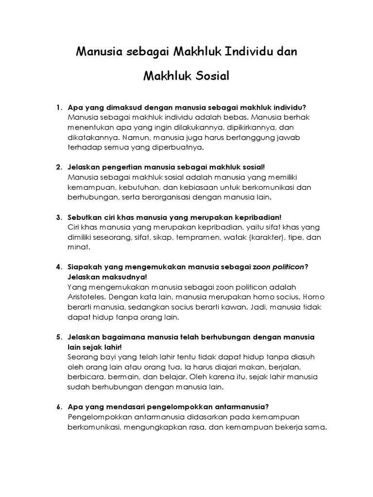 Manusia Sebagai Makhluk Individu Dan Sosial Pdf