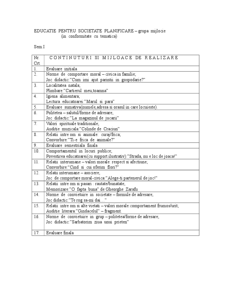 0educatie Pentru Societate Planificare