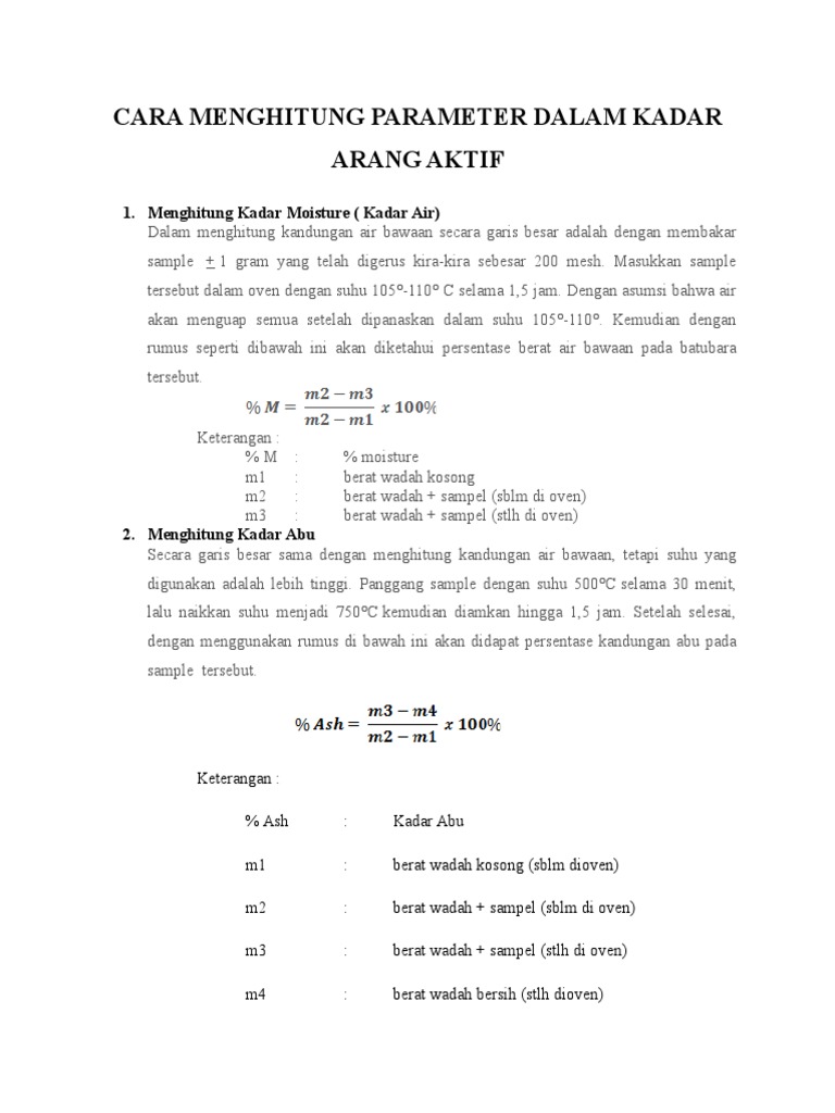 Cara Menghitung Parameter Dalam Kadar Arang Aktif