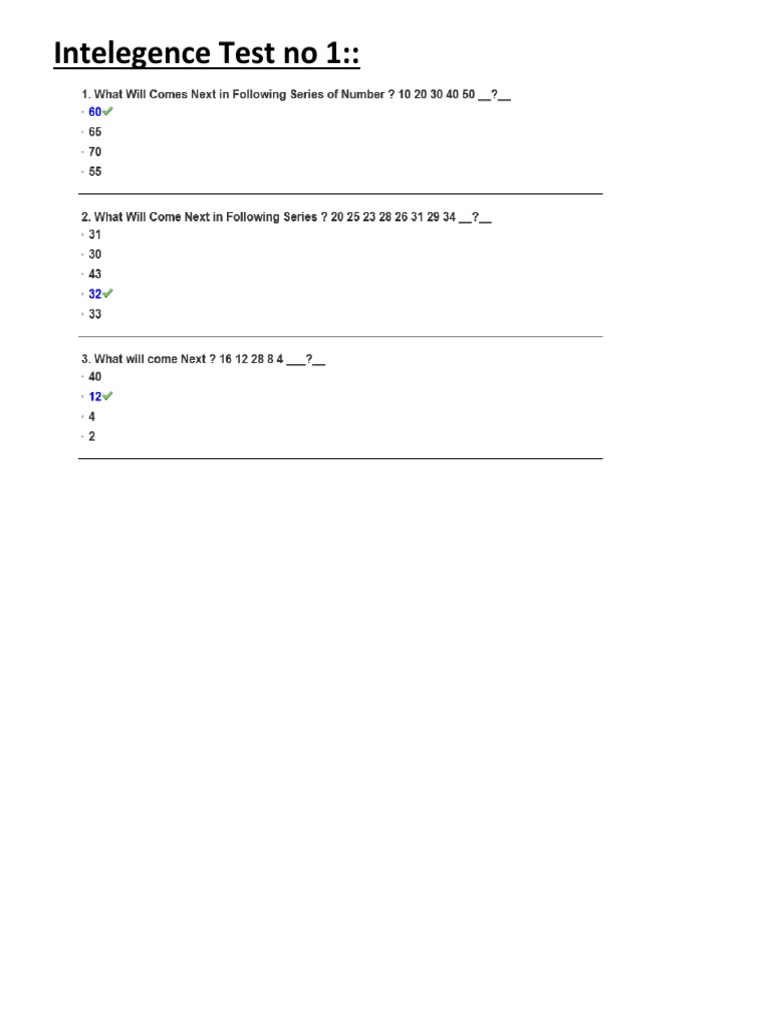 Intelligence Test Series Overview | PDF