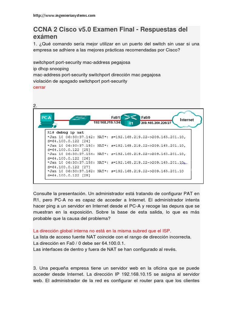 CCNA 2 Exámen Final Modelo2 | PDF | Enrutador (Computación) | Dirección IP