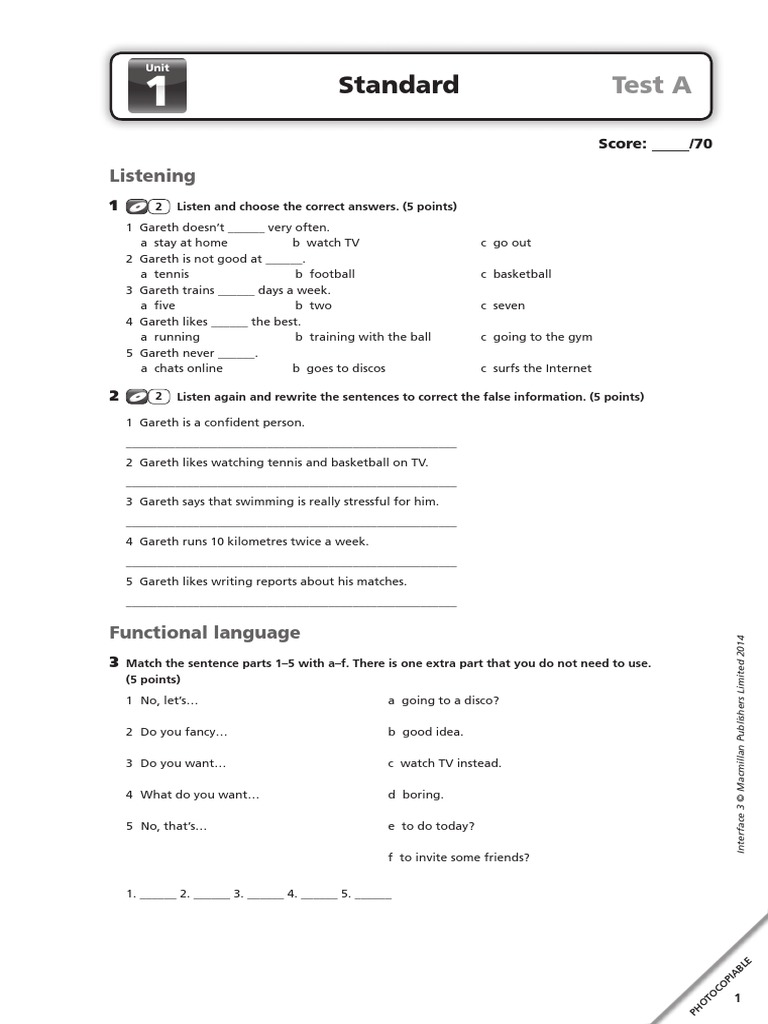 Sprawdzian Z Angielskiego Klasa 2 Unit 1 Unit 1 Standard Test A sprawdzian klasa 2 gimnazjum angielski dzial 1 | Linguistics | Languages