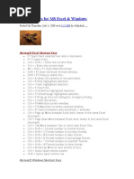 Shortcut Keys For MS Excel