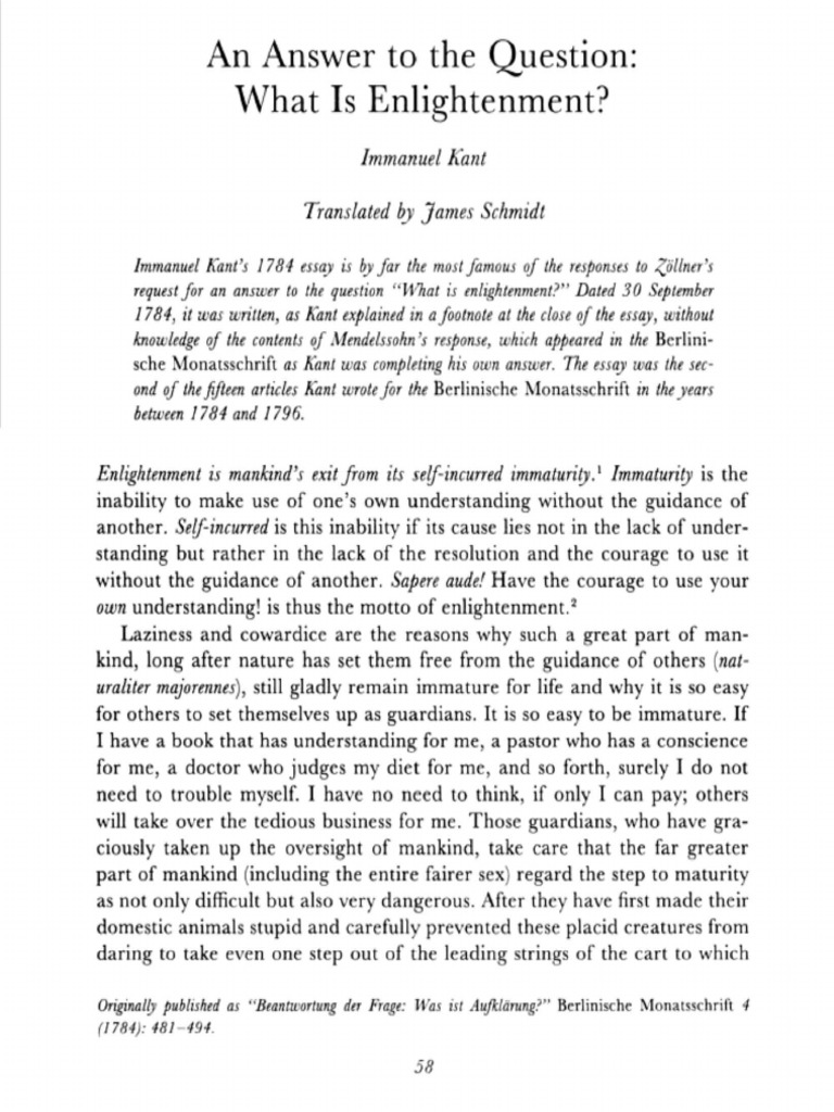Immanuel Kant an Answer to the Question What is