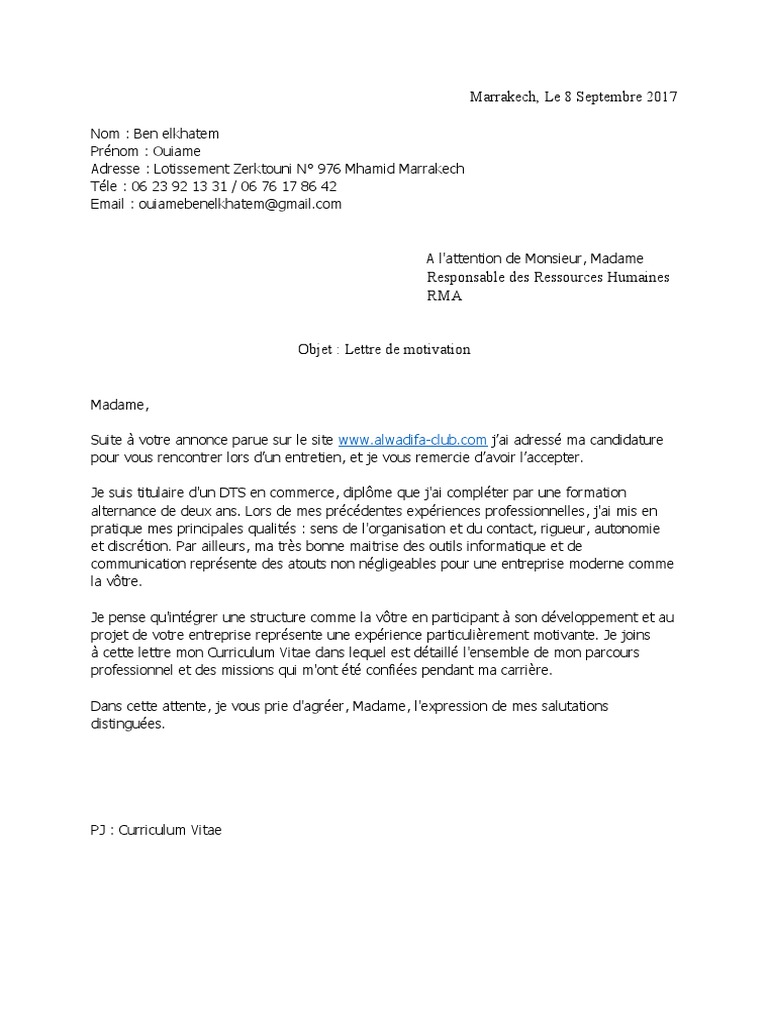 lettre de motivation licence rh