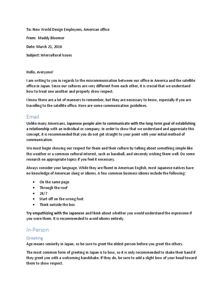 intercultural memo | Suit (Clothing) | Cross Cultural Communication