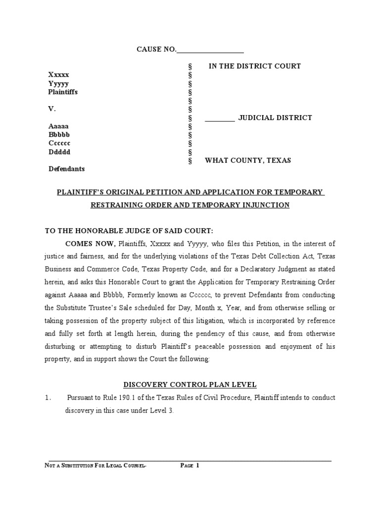 TRO Petition Against Foreclosure Actions | PDF | Mortgage Law ...