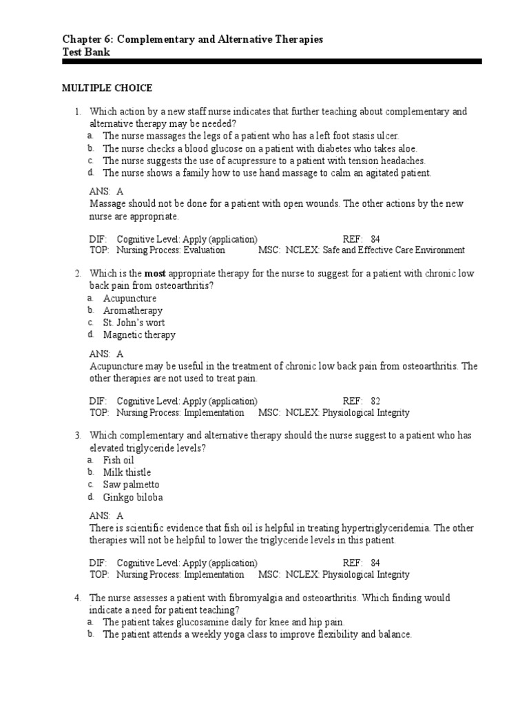 Complementary & Alternative Therapies Test Bank | PDF | National ...