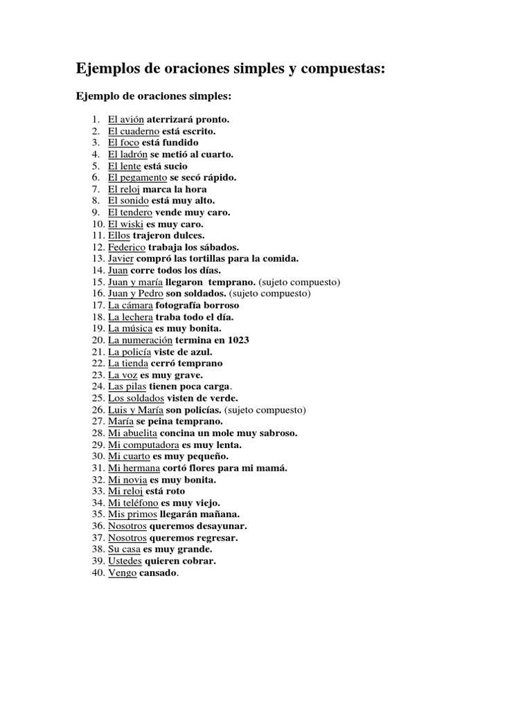 Ejemplos De Oraciones Simples Y Compuestas 2017 2v Agitación Ocio