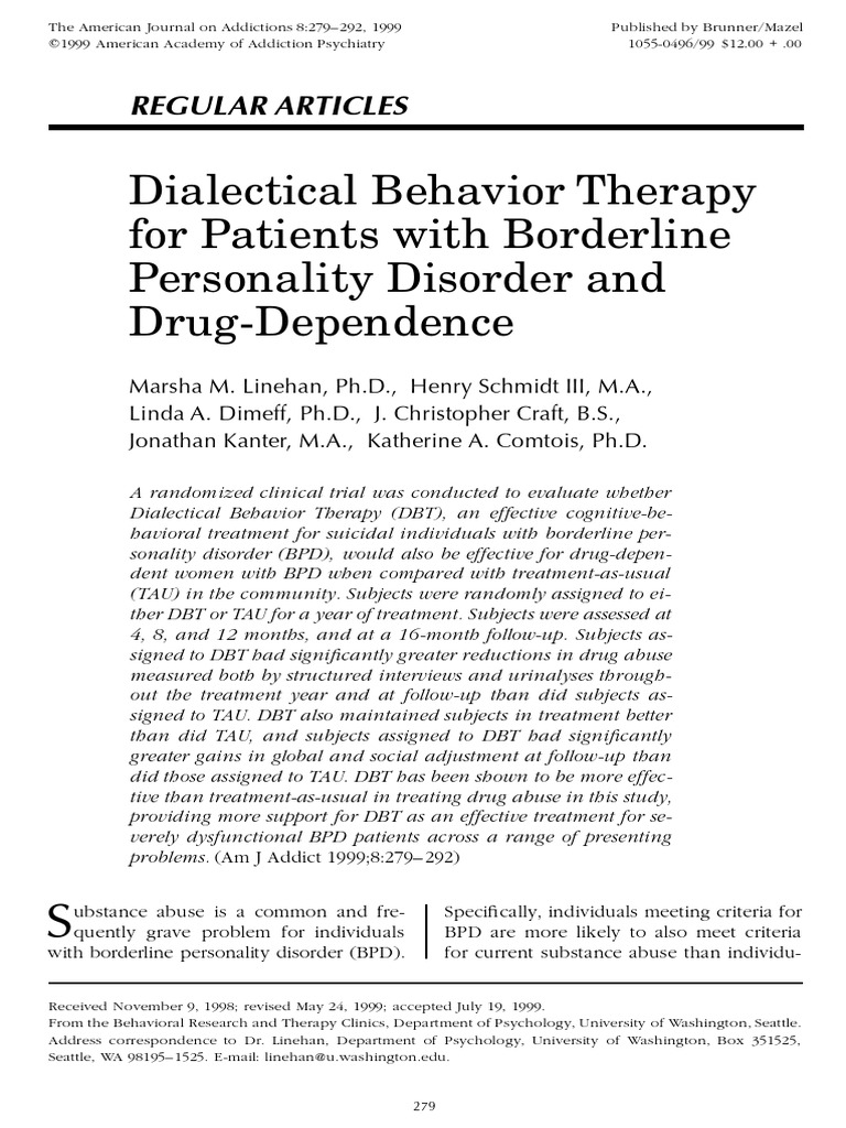Dialectical Behavior Therapy For Patients With Borderline Personality ...