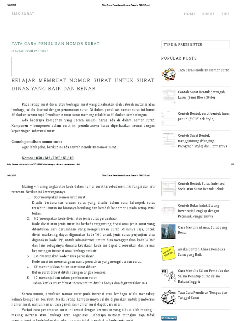 Tata Cara Penulisan Nomor Surat _ SMK Surat