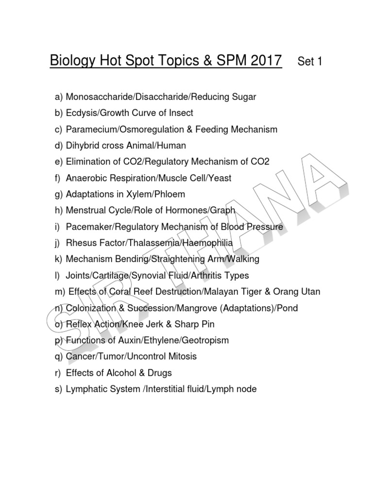 Biology Hot Spot Topics Spm 2017 Set 1 Pdf