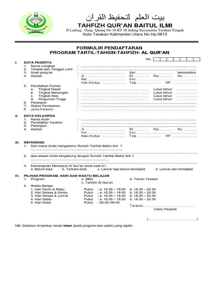 Contoh Formulir Formulir Pendaftaran