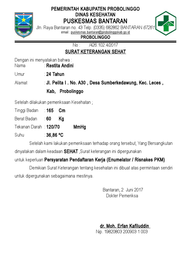 Contoh Surat Keterangan Sehat Dari Dokter Pdf - Nusagates