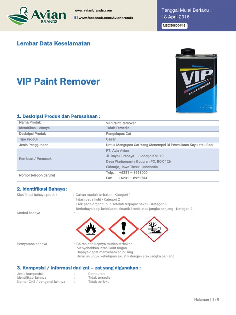 MSDS VIP Paint Remover PDF