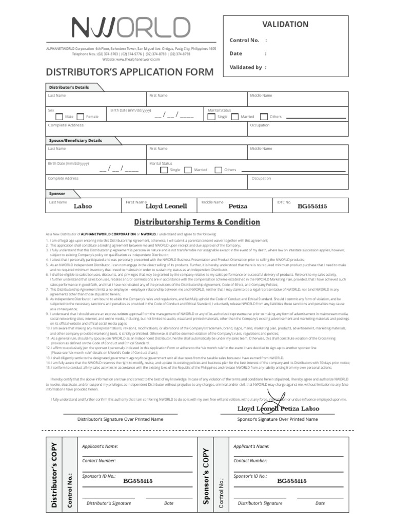 New Distributor's Application Form PDF | PDF | Advertising | Employment
