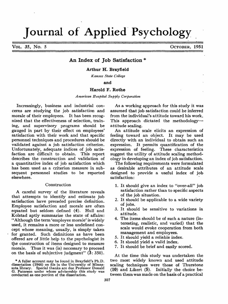 An Index Of Job Satisfaction Brayfield And Rothe Job Satisfaction Likert Scale