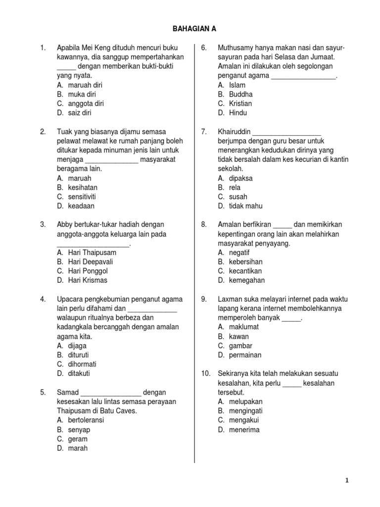 PAT PENDIDIKAN MORAL TAHUN 5 - BAHAGIAN A.docx