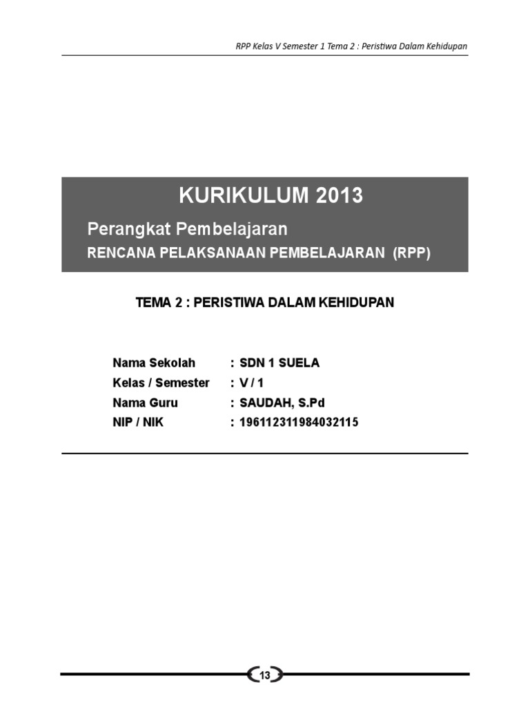 2 Rpp Sd Kelas 5 Semester 1 Peristiwa Dalam Kehidupan