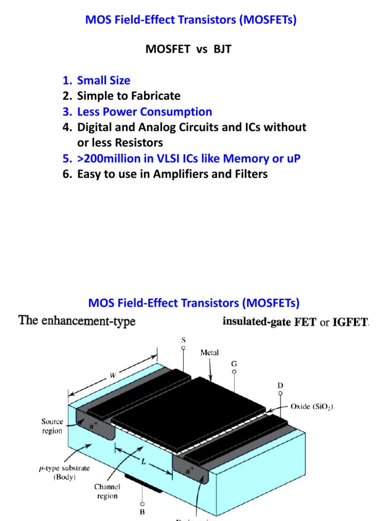 Mosfet Vs BJT Mos FieldEffect Transistors (Mosfets) PDF Field