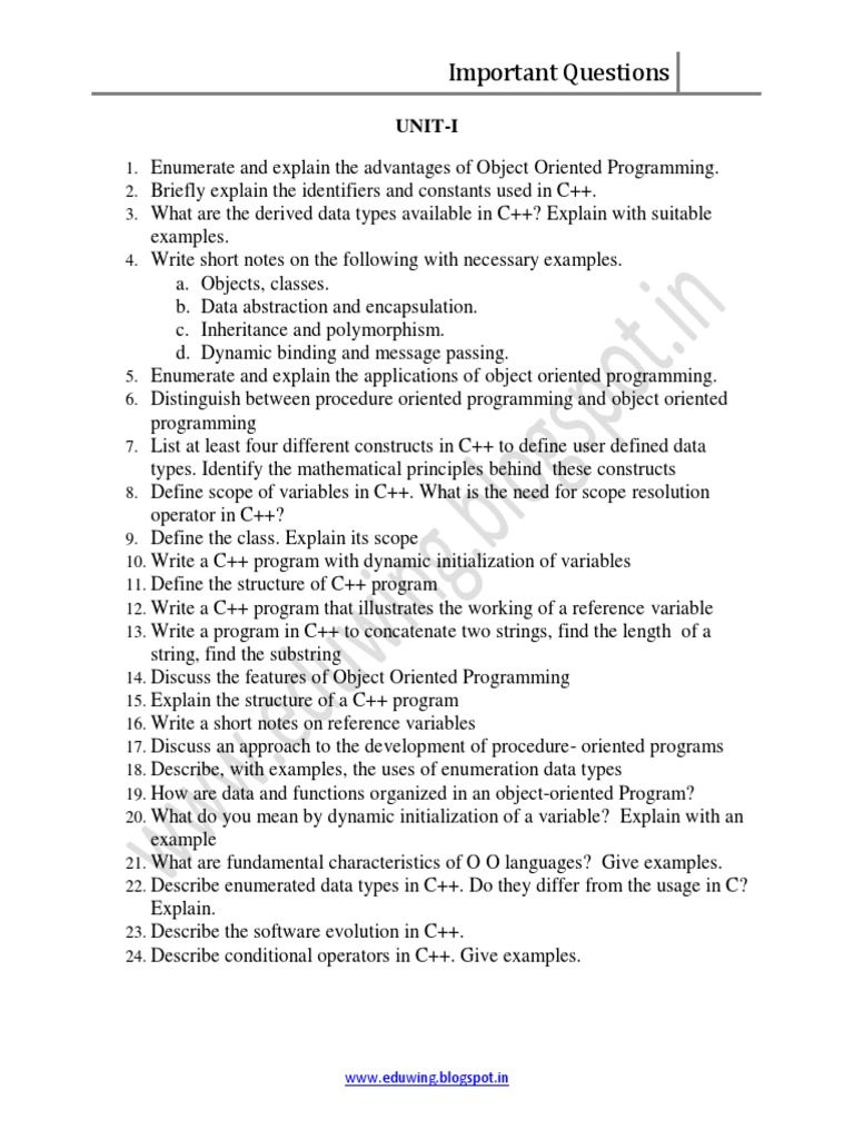 Important Questions Cpp | C++ | Class (Computer Programming)