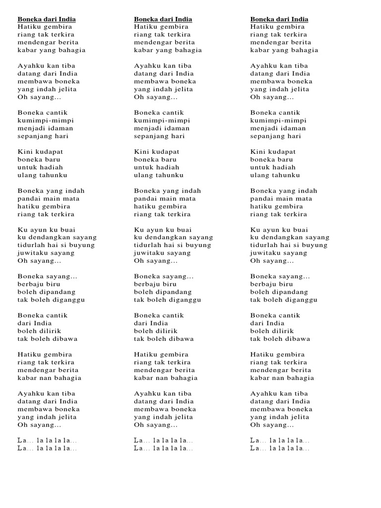 Lirik Lagu Boneka Dari India