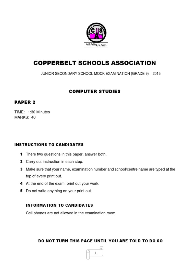 GRADE 9 COMPUTER STUDIES PAPER 2.docx Personal Computers Software