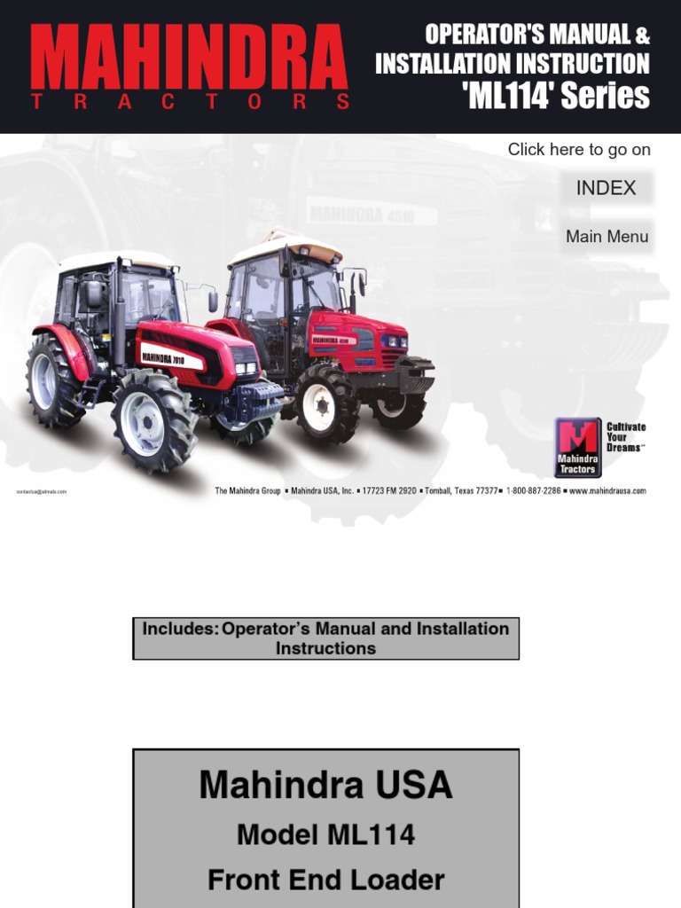 Mahindra Ml114 Loader Manual Loader Equipment Tractor