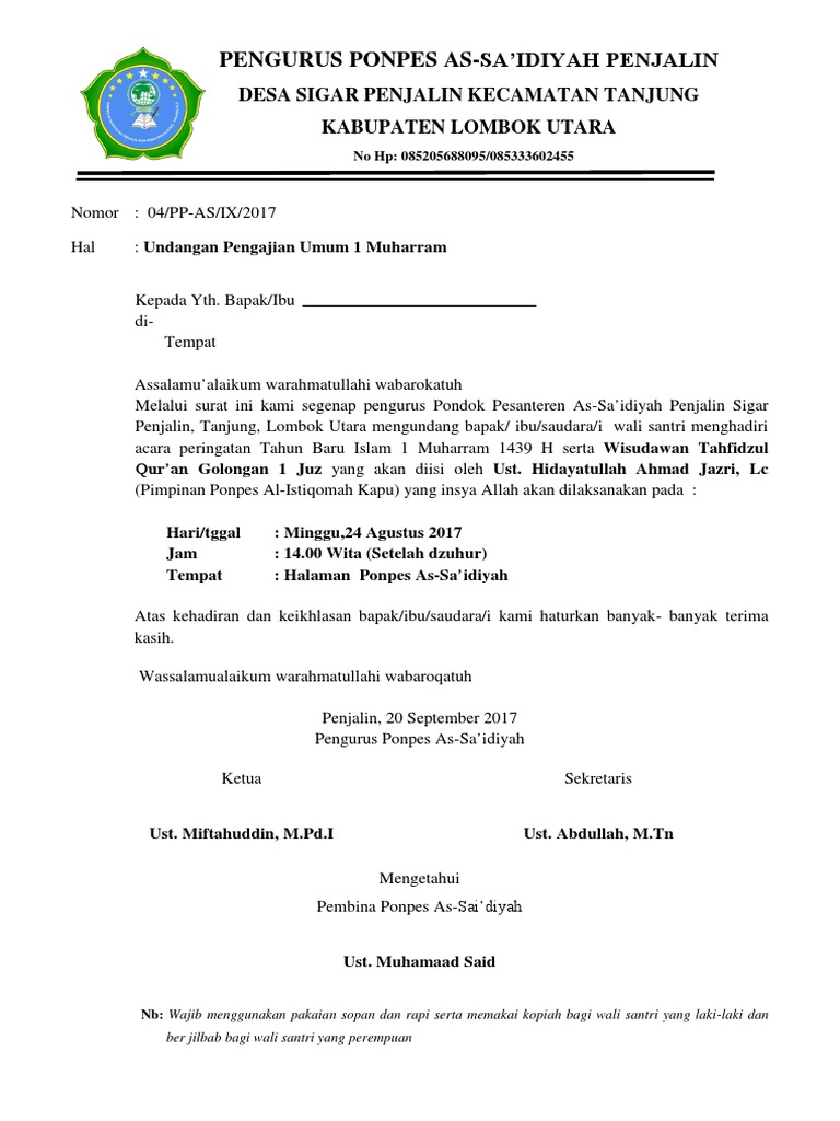 4700 Koleksi Contoh Format Undangan Pengajian Gratis