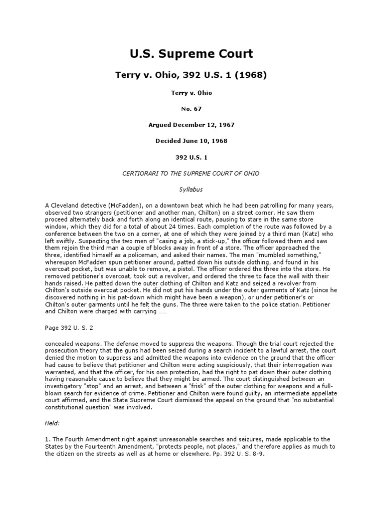 Terry v. Ohio | PDF | Search And Seizure | Terry V. Ohio