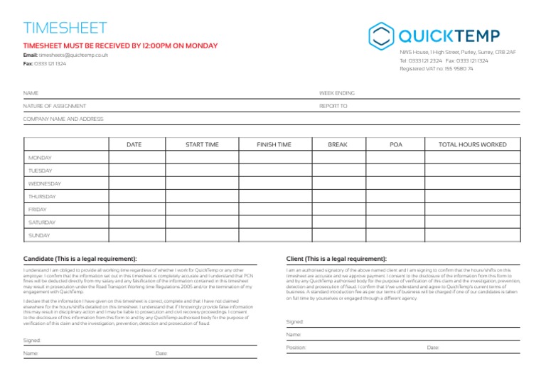 QuickTemp Timesheet Submission Guide | PDF | Working Time | Common Law