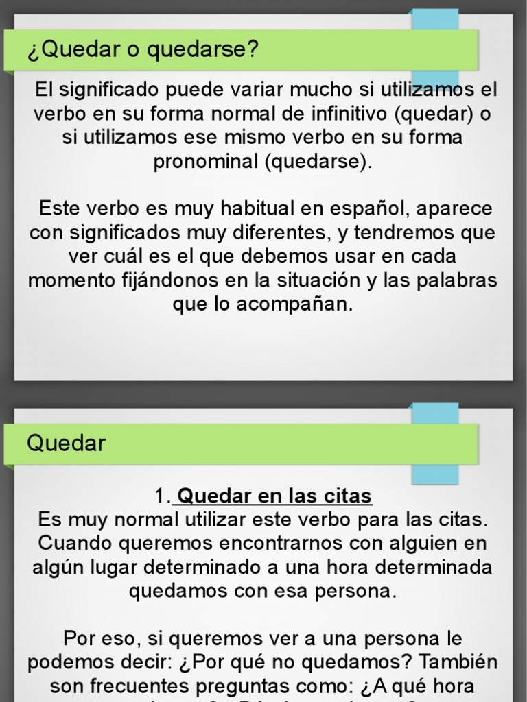 Quedar O Quedarse Verbo Palabra