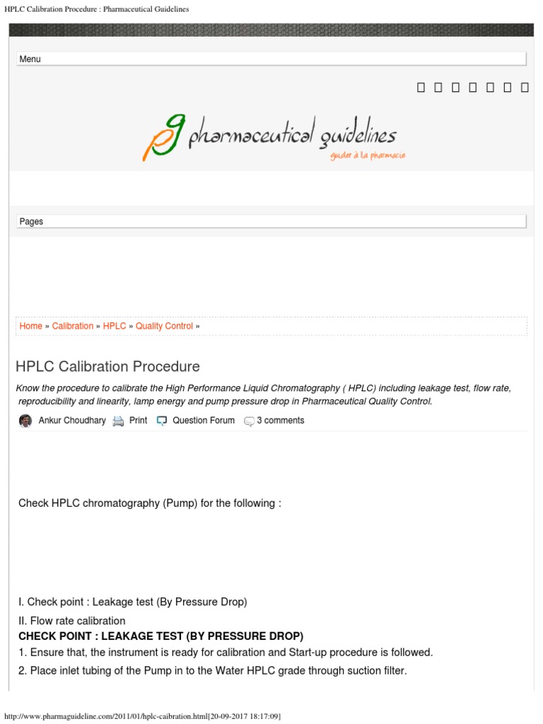 HPLC Calibration Procedure Pharmaceutical Guidelines PDF High Performance Liquid