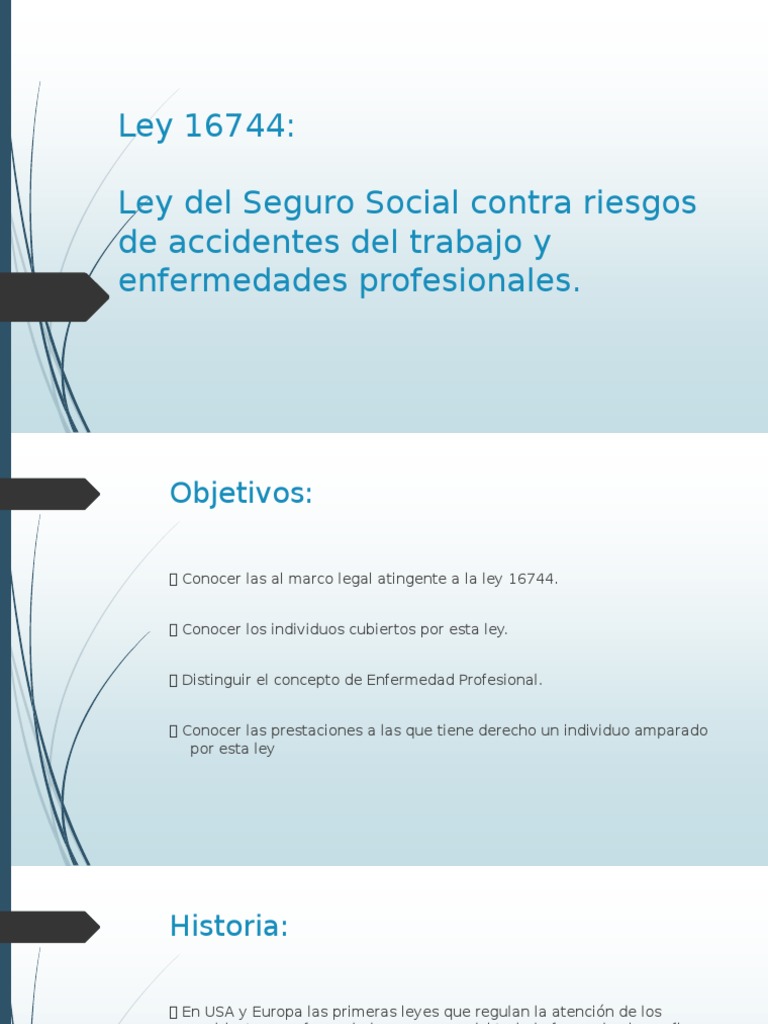 Ley 16744: Seguro Social y Riesgos Laborales | PDF | Seguridad y salud ...