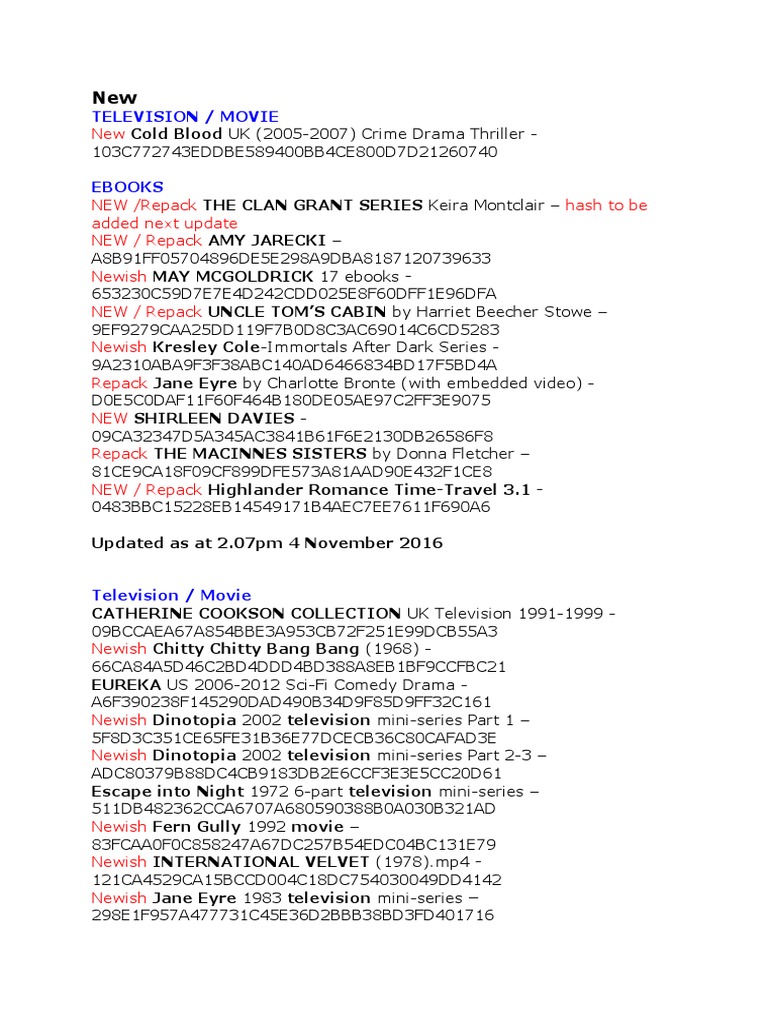 List 26 With Hash Codes Updated As at 2.07pm 4 November 2016 | PDF