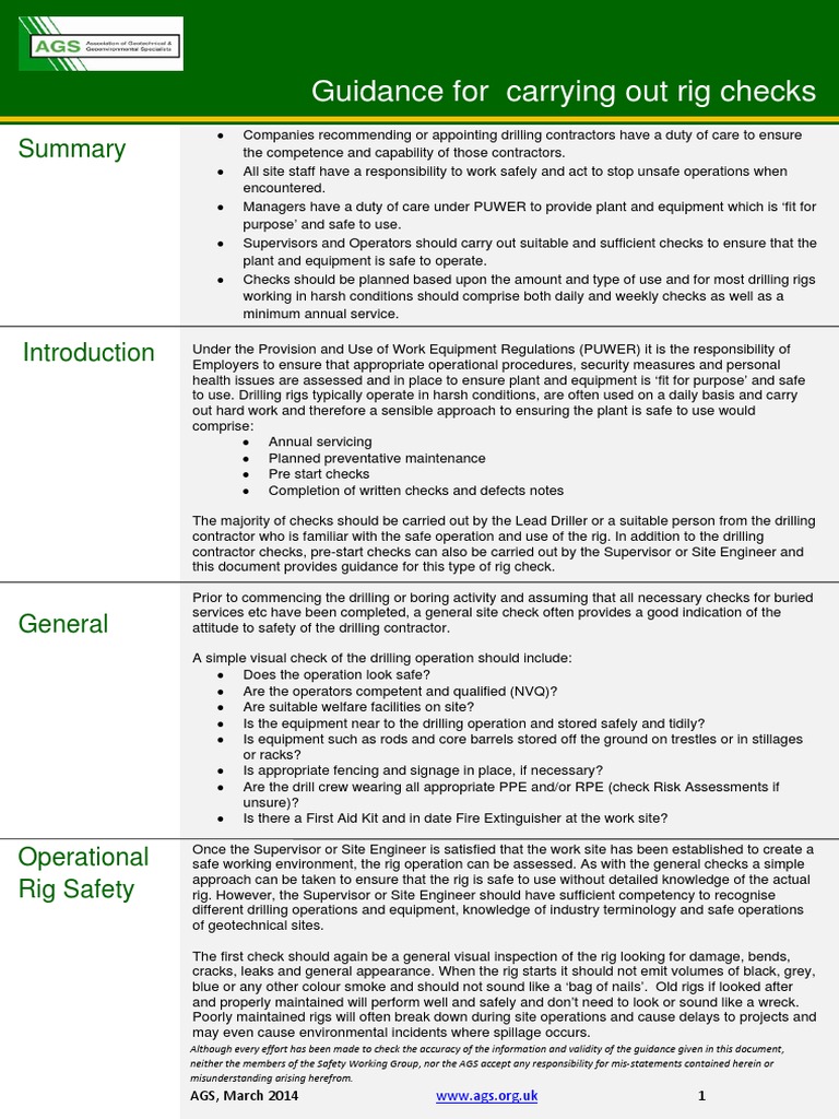 Guidance on Conducting Rig Safety Checks to Ensure Compliance with