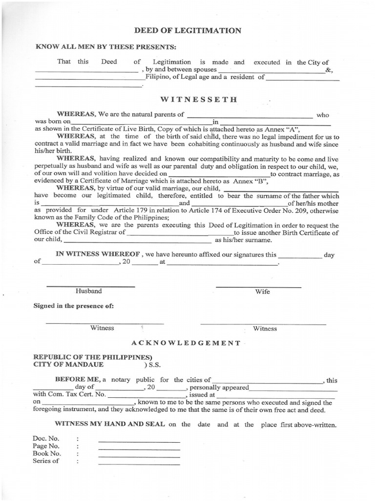 Deed of Legitimation PDF