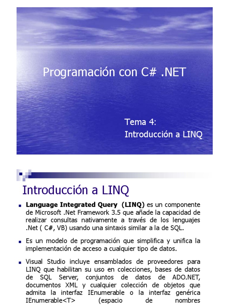 Tema 4 Introducción A LinQ | PDF | Consulta integrada de idiomas ...