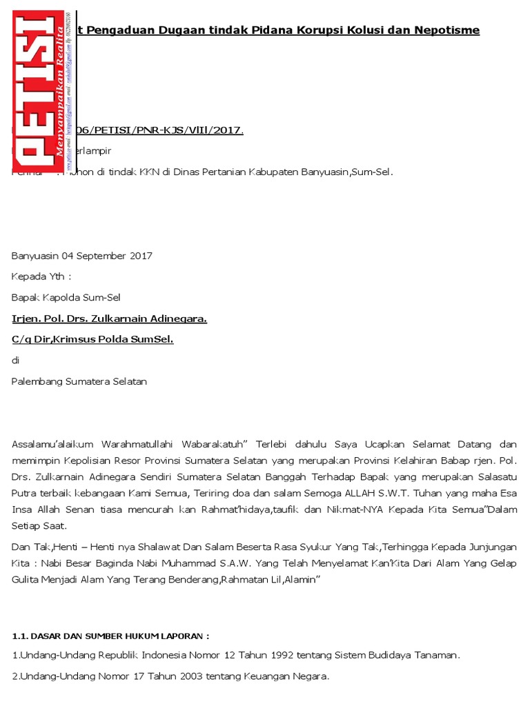 Surat Pengaduan Kkn Dinas Pertanian