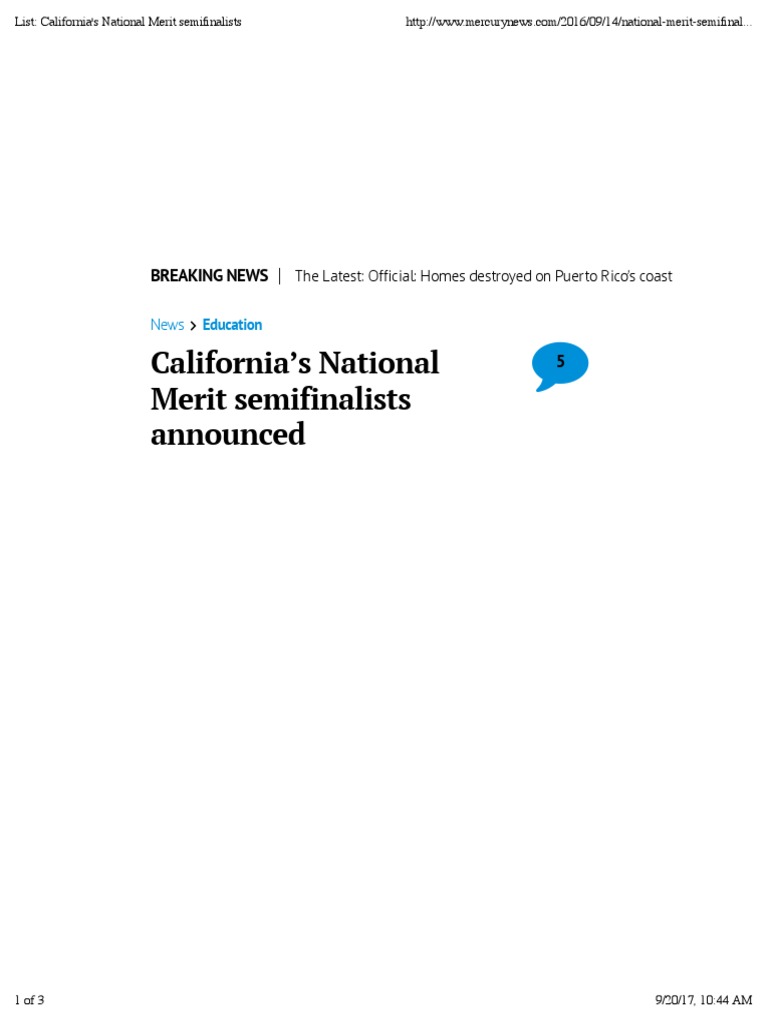 List California's National Merit Semifinalists PDF PDF Education