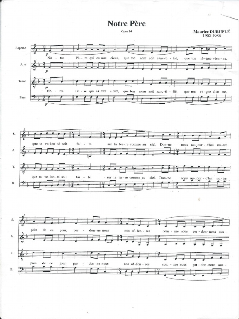 Partition Notre Pere Durufle Pdf Pdf