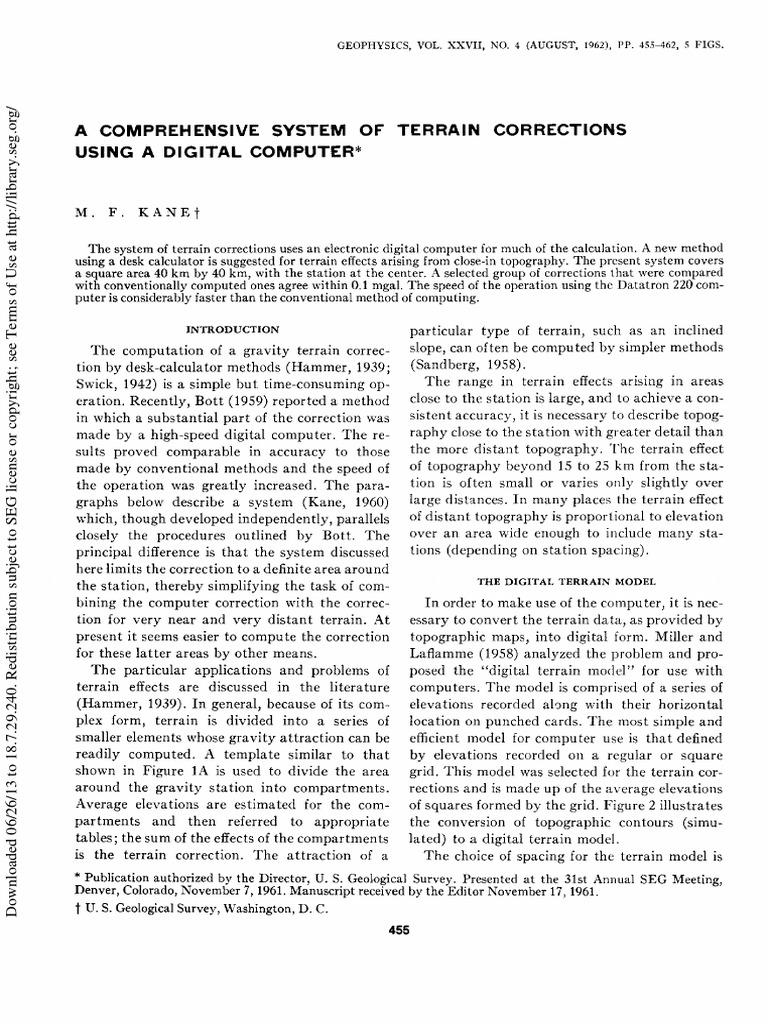 A Comprehensive System OF Terrain Using A Digital Computer Corrections  PDF  Topography 