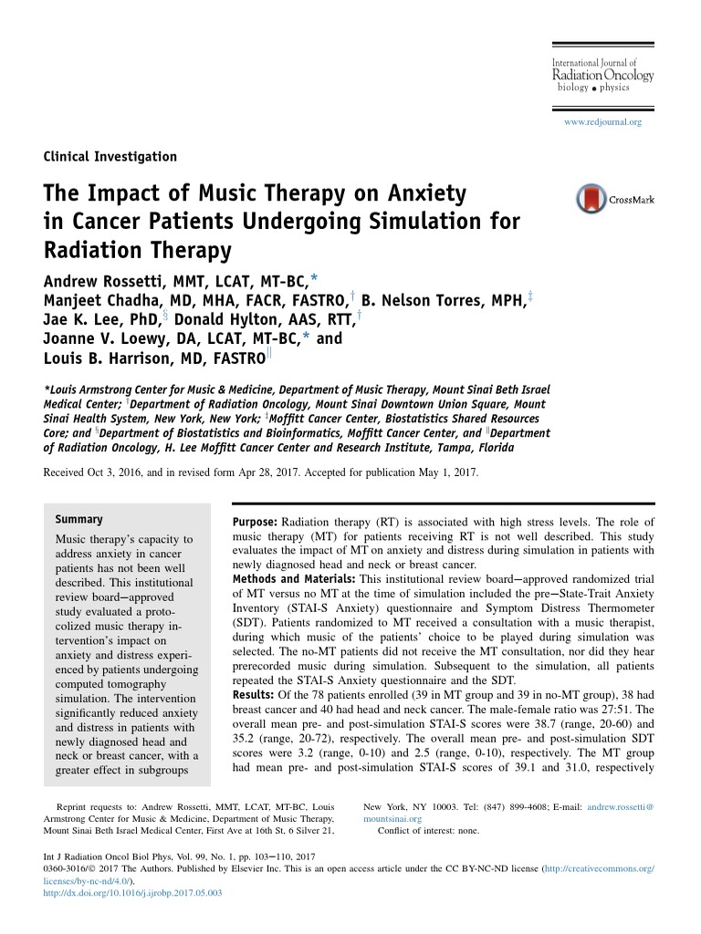 The Impact of Music Therapy On Anxiety in Cancer Patients Undergoing ...
