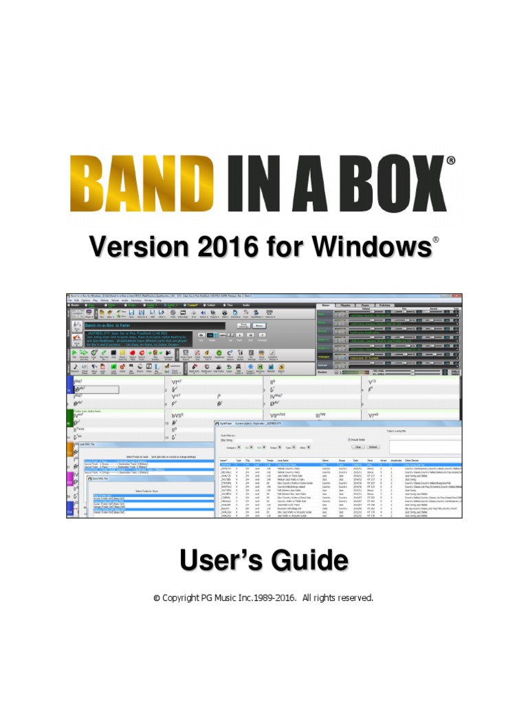 Band in A Box 2016 Manual PDF Synthesizer Software