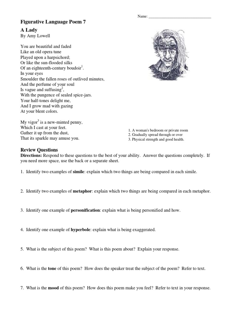 Figurative Language Poem 7 A Lady by Amy Lowell | PDF