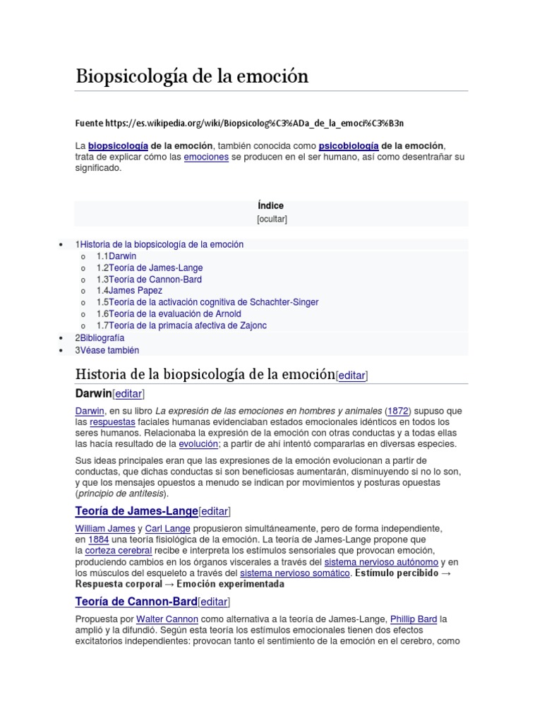 Biopsicología de la emoción y su historia | PDF | Las emociones ...