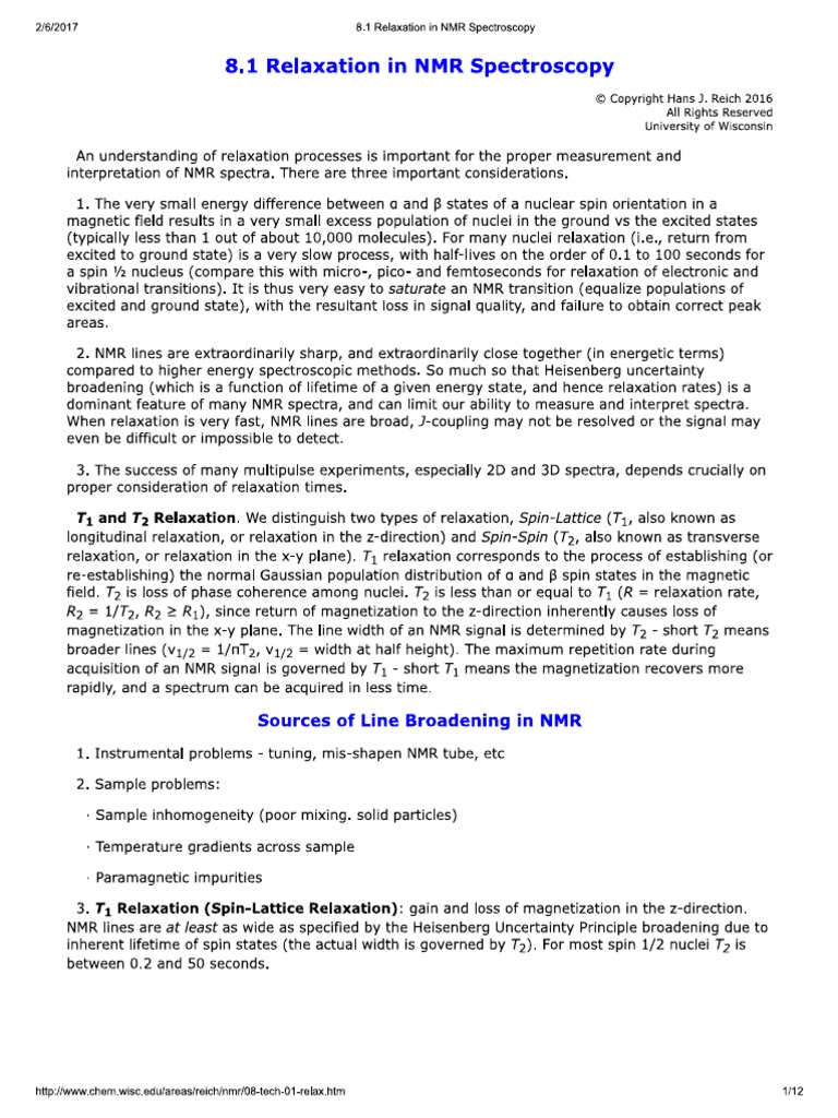 8.1 Relaxation in NMR Spectros | PDF