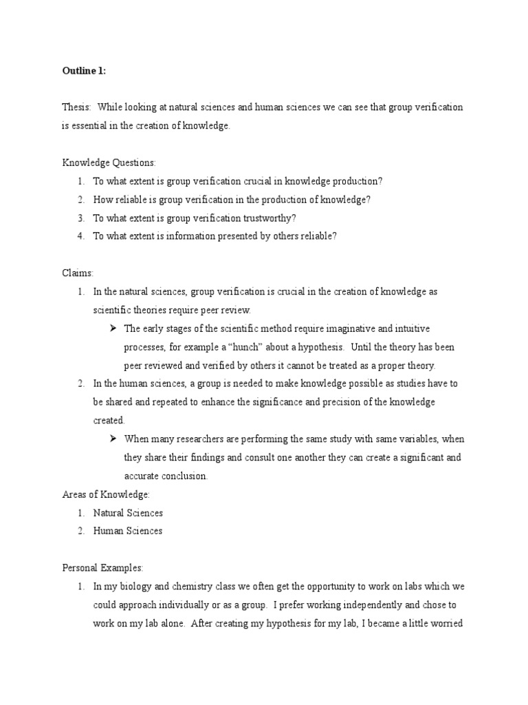 outline for tok essay