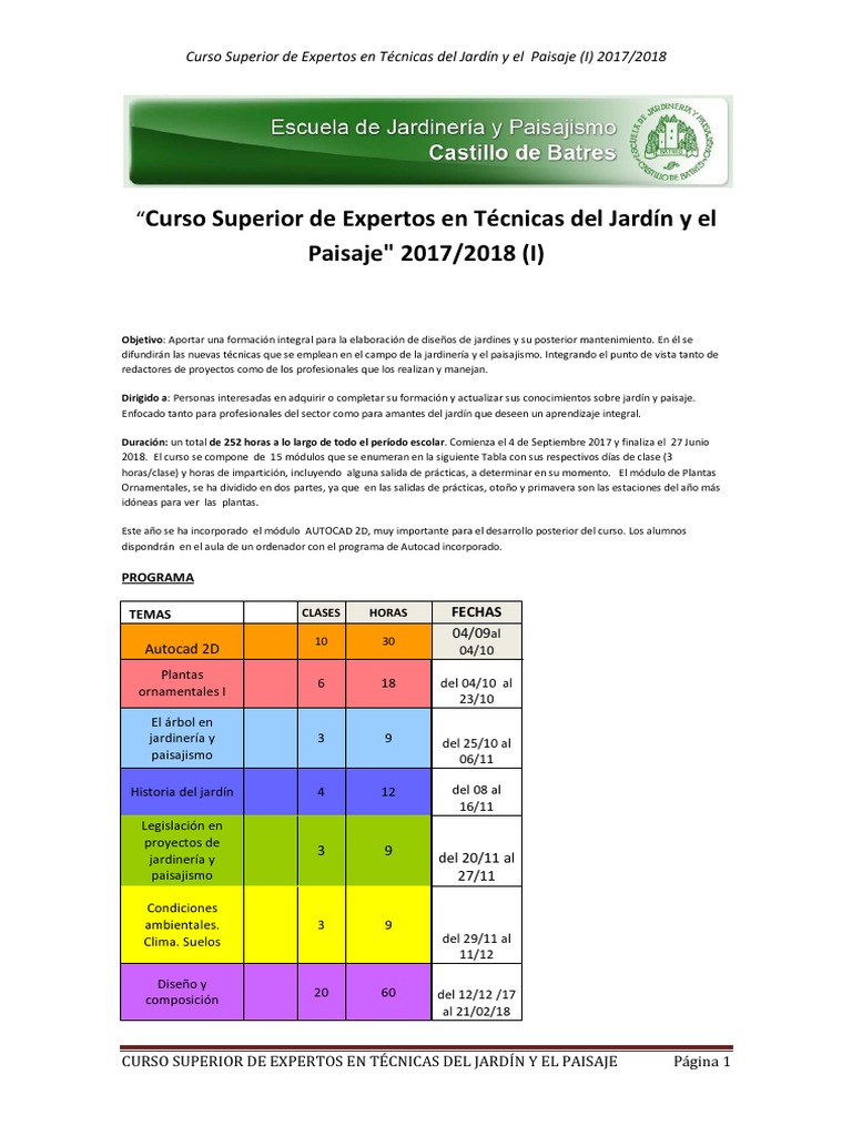 2017-2018 Curso Superior de Expertos en Técnicas Del Jardín y Paisaje-I